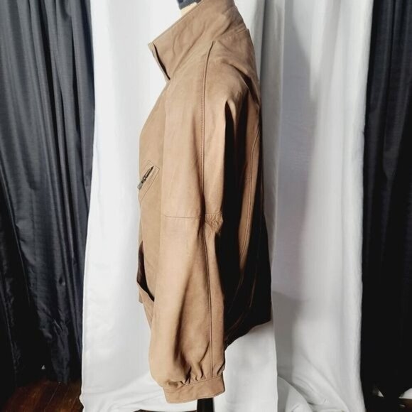 Vintage 80s Genuine Leather Tan Oversized Bomber Jacket - Picture 3 of 17